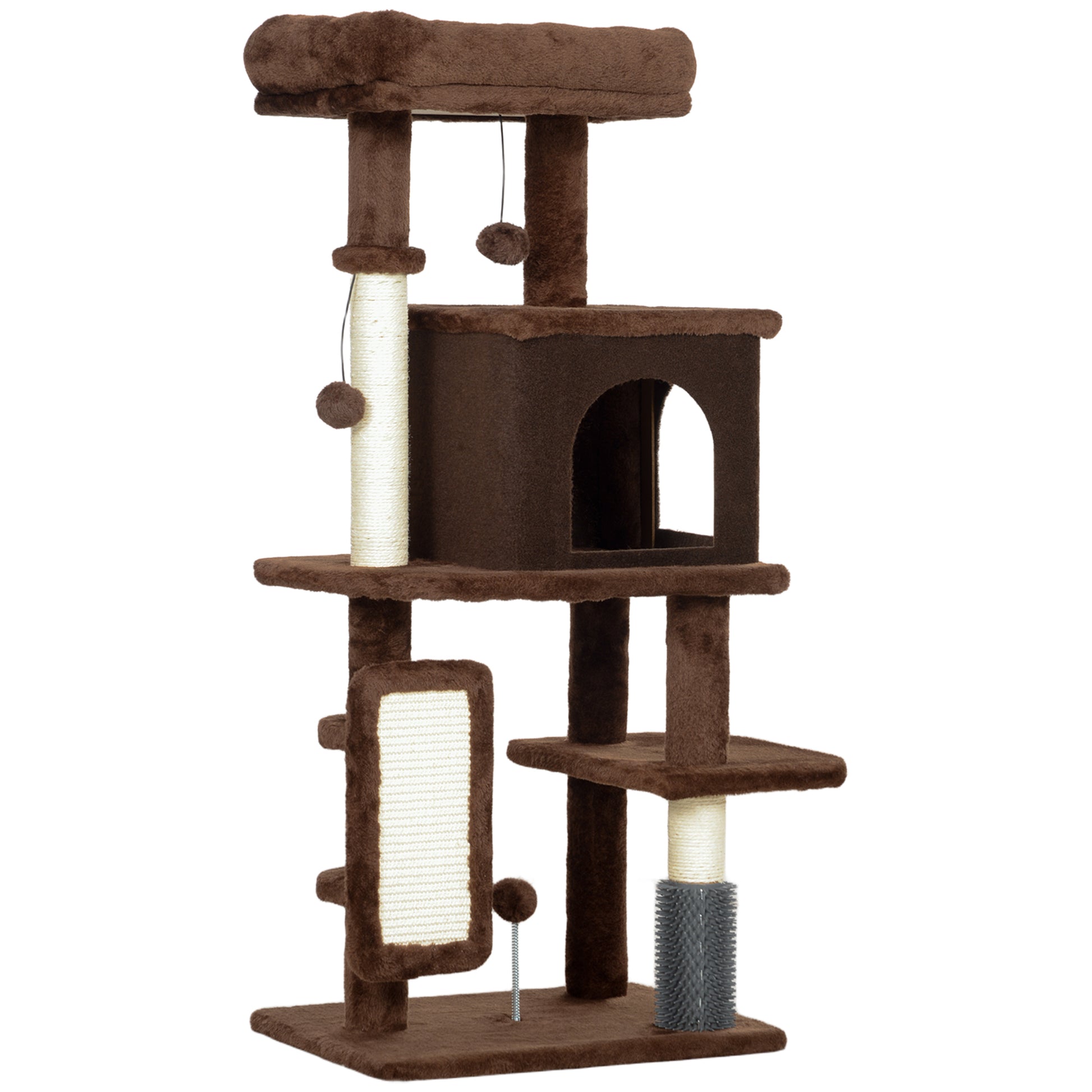 Cat Scratching Tree Height 104 cm Cat Tree Cat Tower with Platforms Scratching Post with Brush Hanging Balls and Scratching Pad Brown