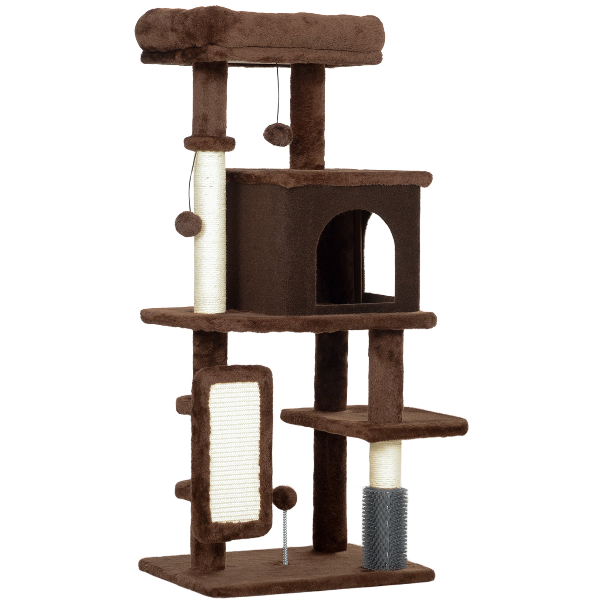 Cat Scratching Tree Height 104 cm Cat Tree Cat Tower with Platforms Scratching Post with Brush Hanging Balls and Scratching Pad Brown