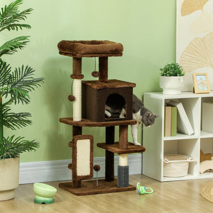 Cat Scratching Tree Height 104 cm Cat Tree Cat Tower with Platforms Scratching Post with Brush Hanging Balls and Scratching Pad Brown