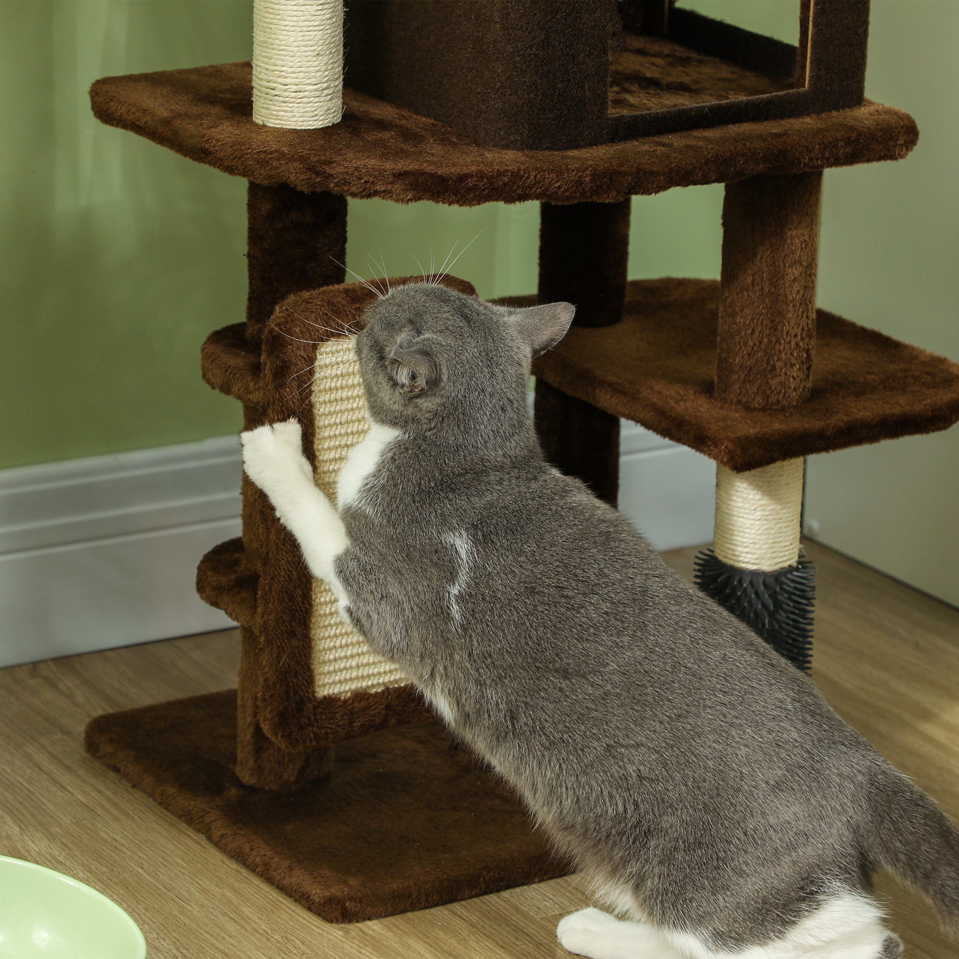 Cat Scratching Tree Height 104 cm Cat Tree Cat Tower with Platforms Scratching Post with Brush Hanging Balls and Scratching Pad Brown