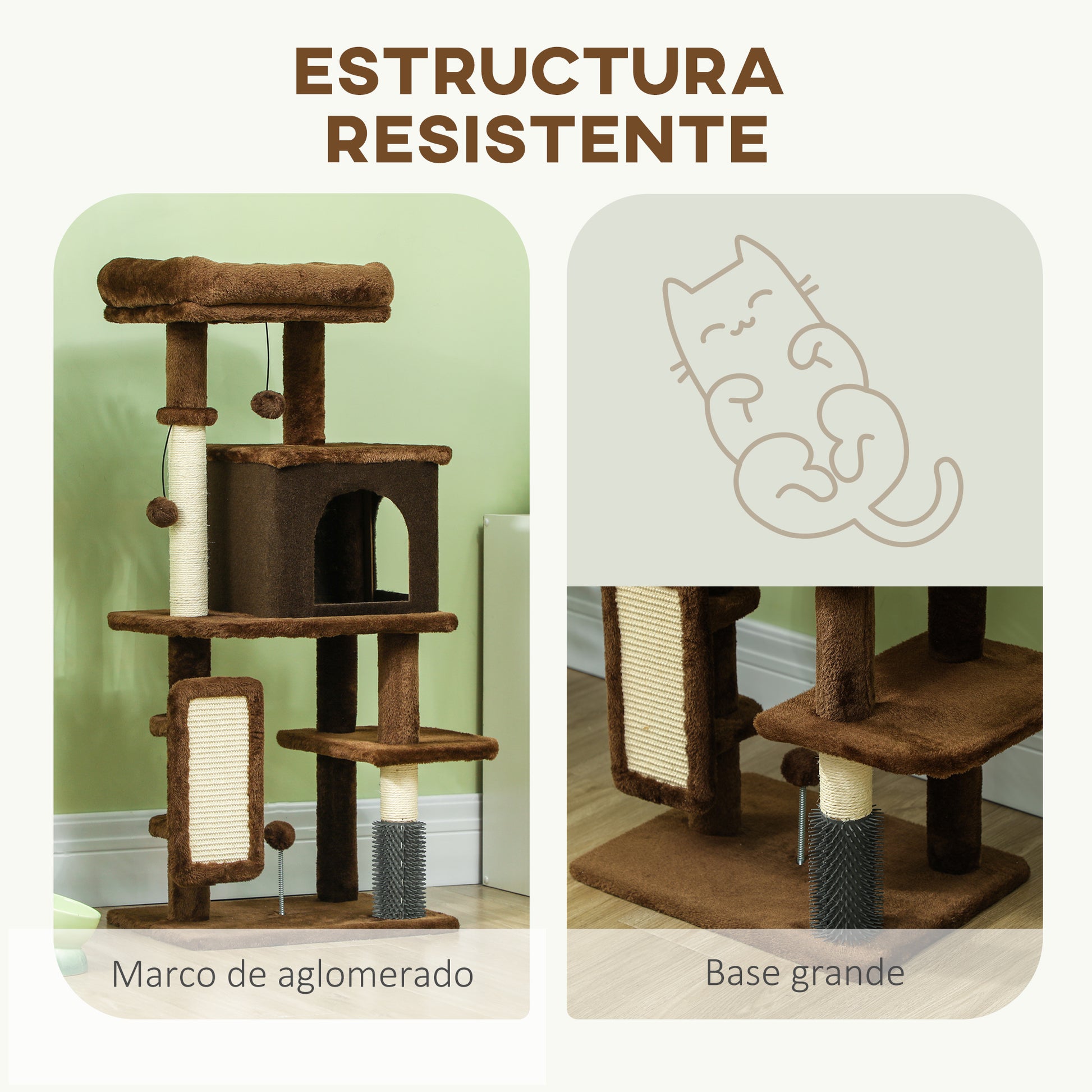 Cat Scratching Tree Height 104 cm Cat Tree Cat Tower with Platforms Scratching Post with Brush Hanging Balls and Scratching Pad Brown