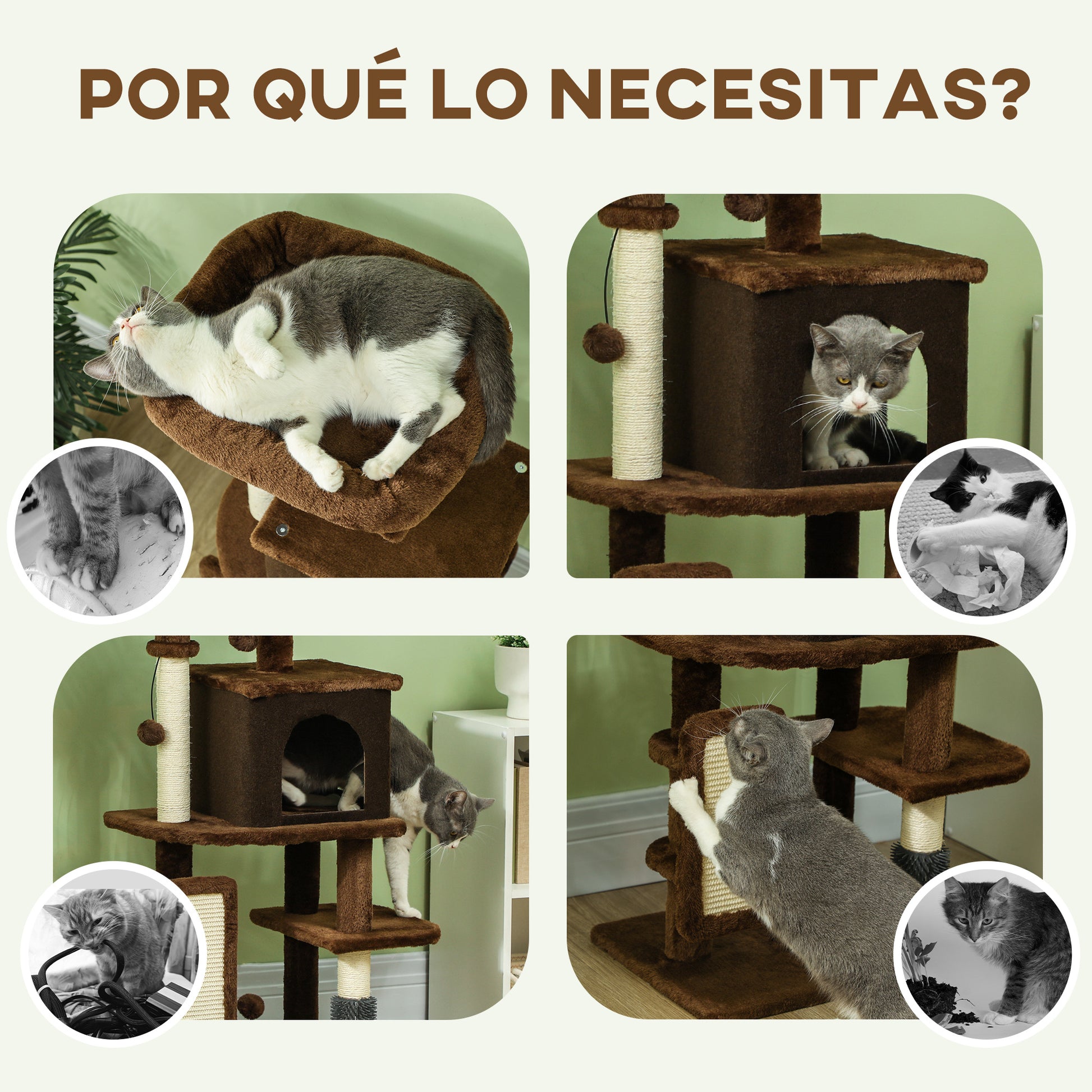 Cat Scratching Tree Height 104 cm Cat Tree Cat Tower with Platforms Scratching Post with Brush Hanging Balls and Scratching Pad Brown