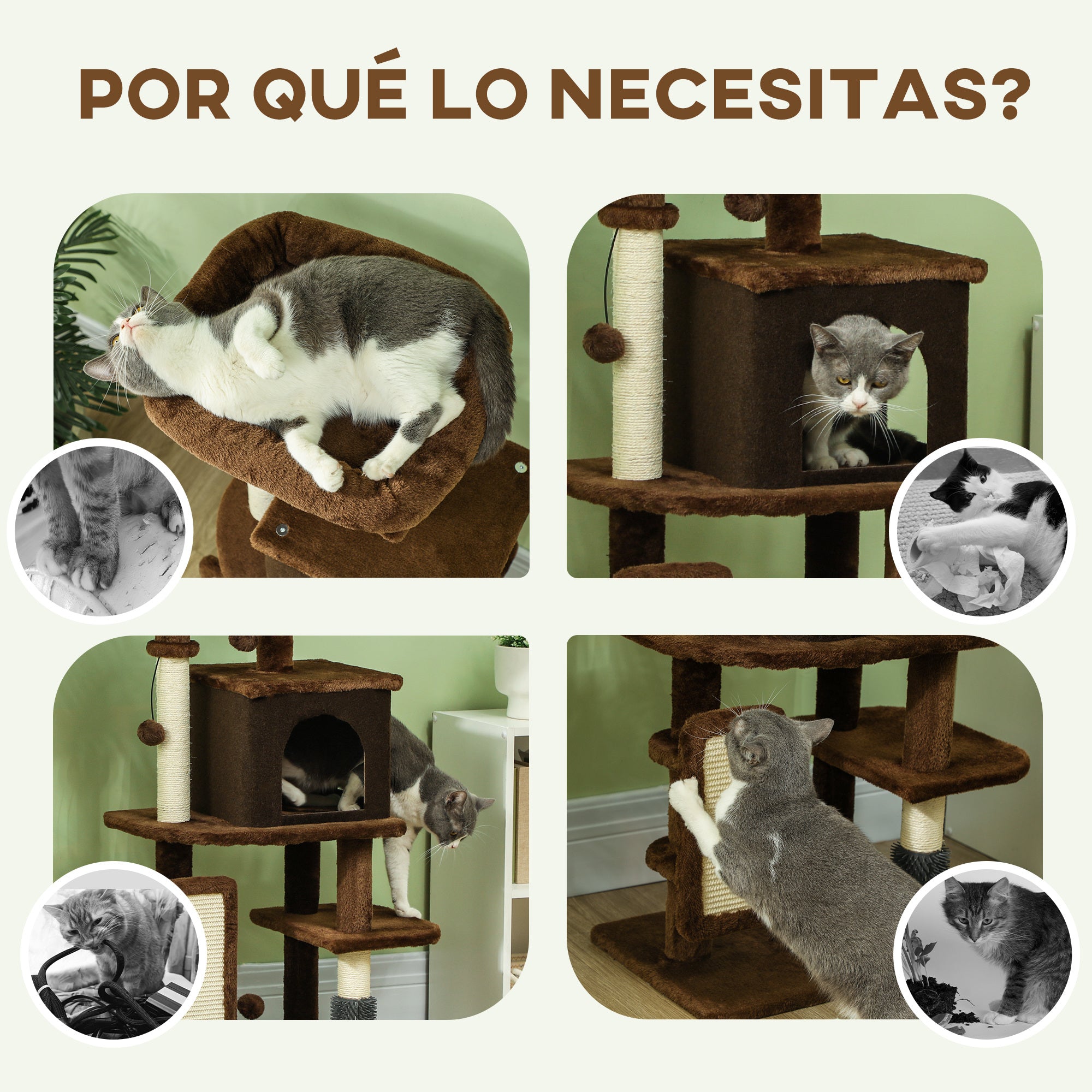 Cat Scratching Tree Height 104 cm Cat Tree Cat Tower with Platforms Scratching Post with Brush Hanging Balls and Scratching Pad Brown