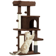 Cat Scratching Tree Height 104 cm Cat Tree Cat Tower with Platforms Scratching Post with Brush Hanging Balls and Scratching Pad Brown