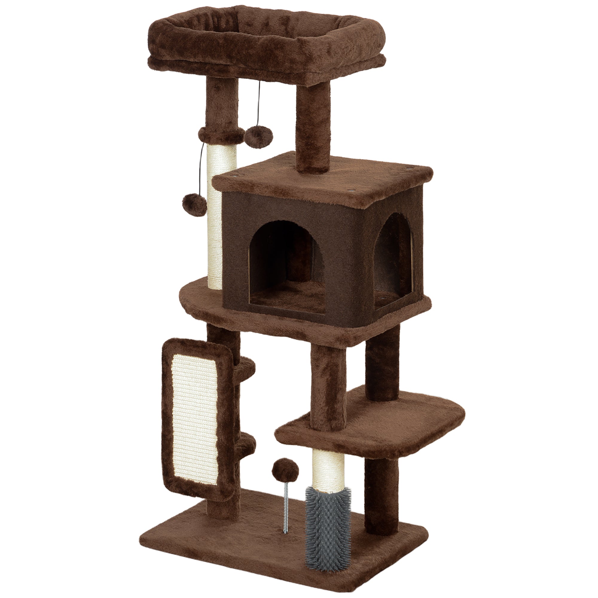Cat Scratching Tree Height 104 cm Cat Tree Cat Tower with Platforms Scratching Post with Brush Hanging Balls and Scratching Pad Brown