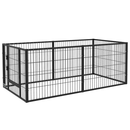 6 Panel Dog Playpen Dog Fence with Adjustable Width Steel Frame 82.5-150x79x61 cm Black