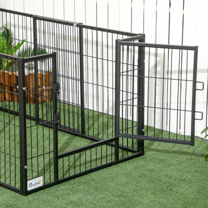 6 Panel Dog Playpen Dog Fence with Adjustable Width Steel Frame 82.5-150x79x61 cm Black