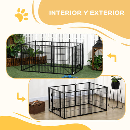 6 Panel Dog Playpen Dog Fence with Adjustable Width Steel Frame 82.5-150x79x61 cm Black