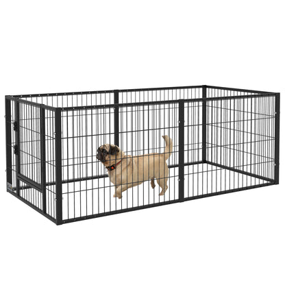 6 Panel Dog Playpen Dog Fence with Adjustable Width Steel Frame 82.5-150x79x61 cm Black