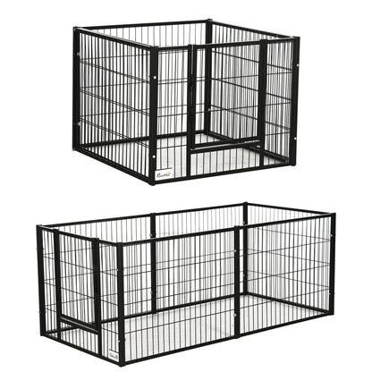 6 Panel Dog Playpen Dog Fence with Adjustable Width Steel Frame 82.5-150x79x61 cm Black