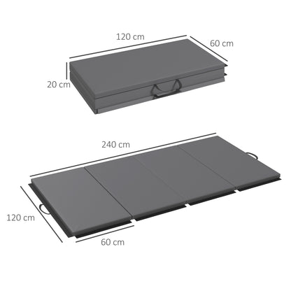 Folding gymnastics mat, thick gymnastics mat, 240 x 120 x 5 cm, with handle, floor mat for yoga, MMA, sports, fitness, pilates, synthetic coating, gray