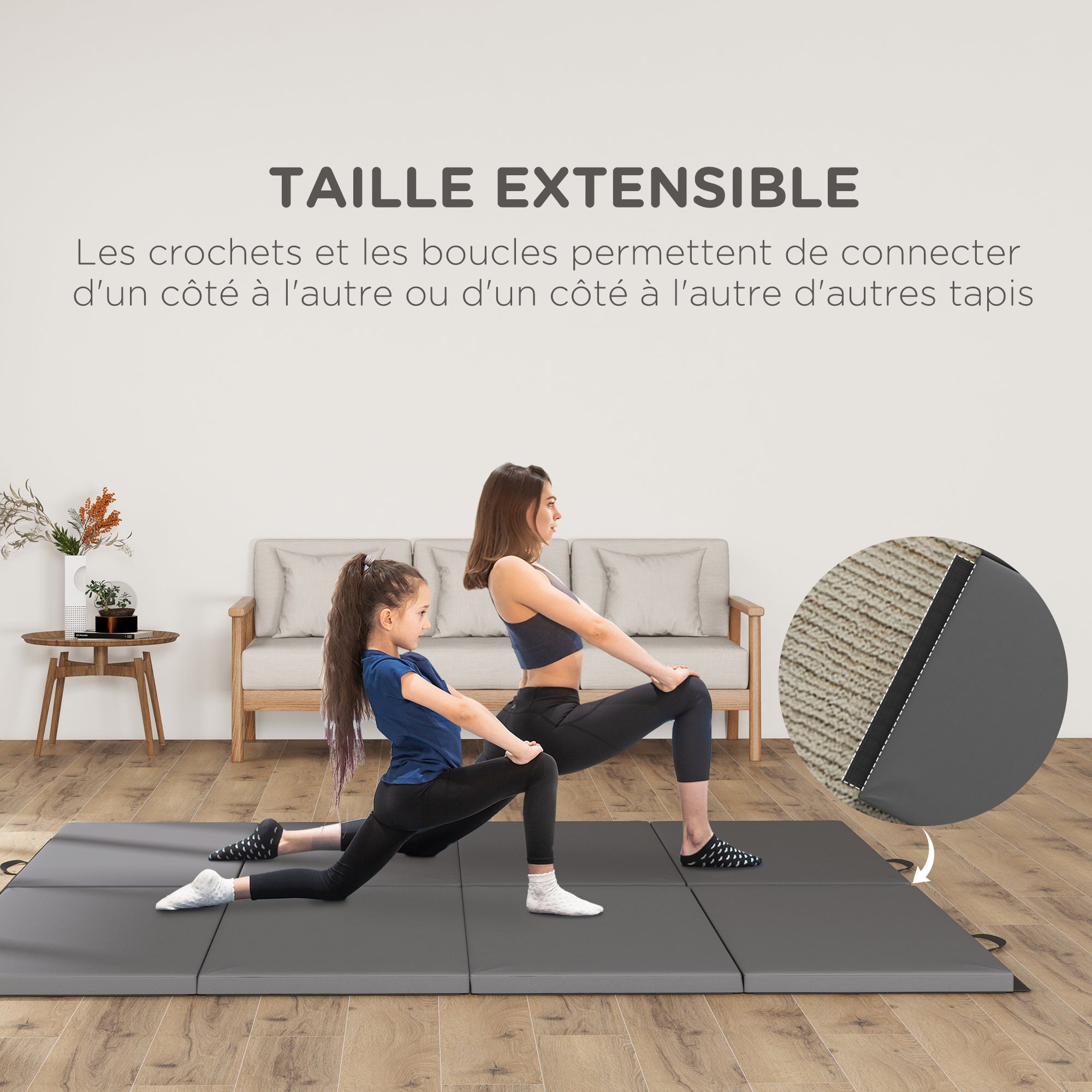 Folding gymnastics mat, thick gymnastics mat, 240 x 120 x 5 cm, with handle, floor mat for yoga, MMA, sports, fitness, pilates, synthetic coating, gray