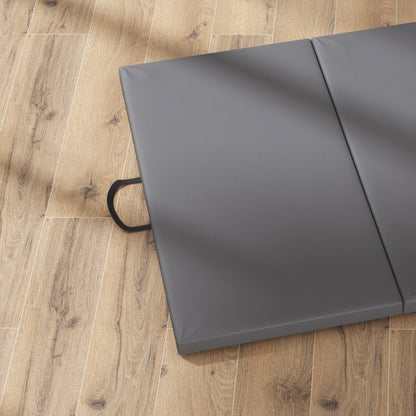 Folding gymnastics mat, thick gymnastics mat, 240 x 120 x 5 cm, with handle, floor mat for yoga, MMA, sports, fitness, pilates, synthetic coating, gray