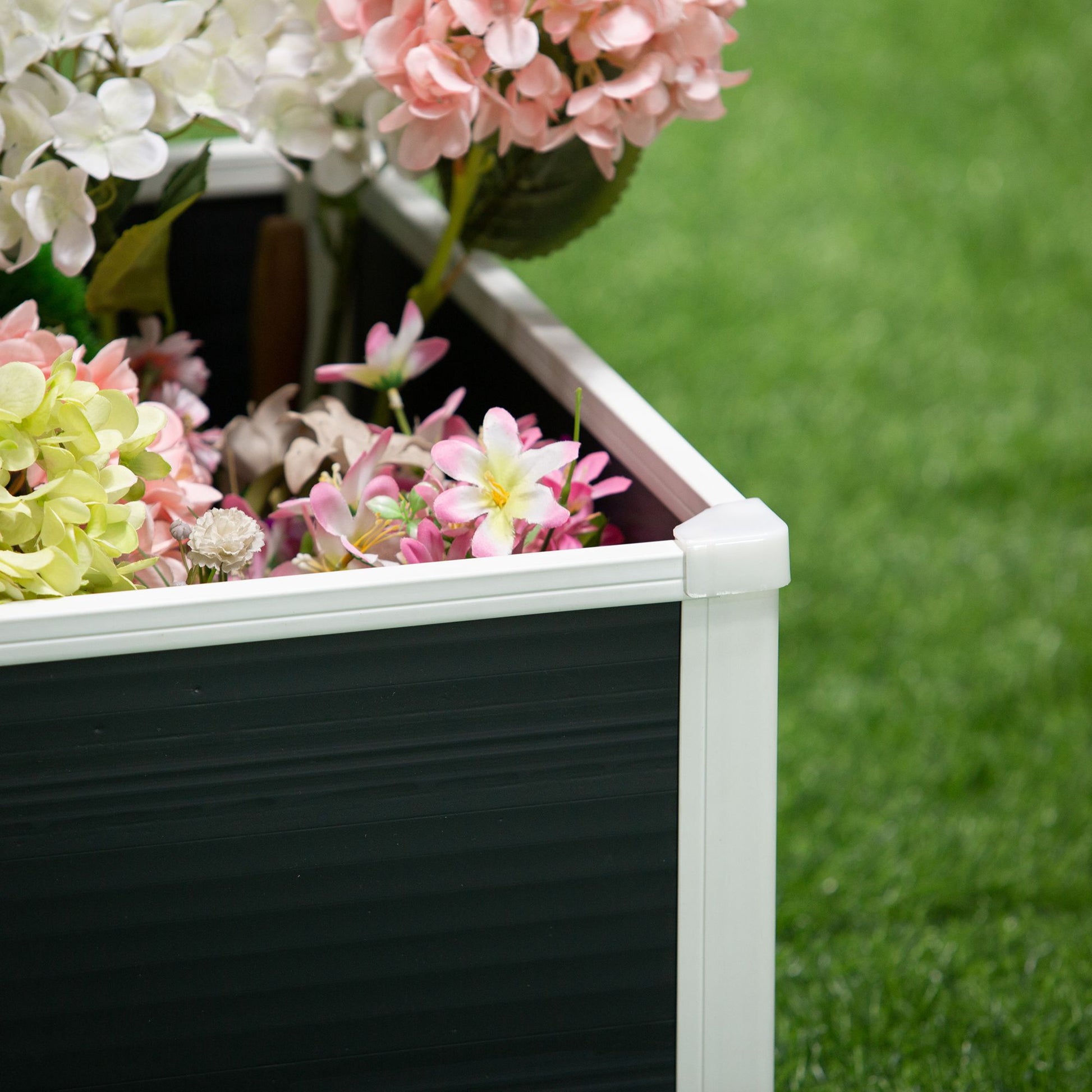 Raised Garden Bed Planter Box with Drainage Function Vegetable Bed for Vegetables, Herbs in Garden, Terrace and Balcony, Plastic, Gray, 60 x 60 x 30 cm