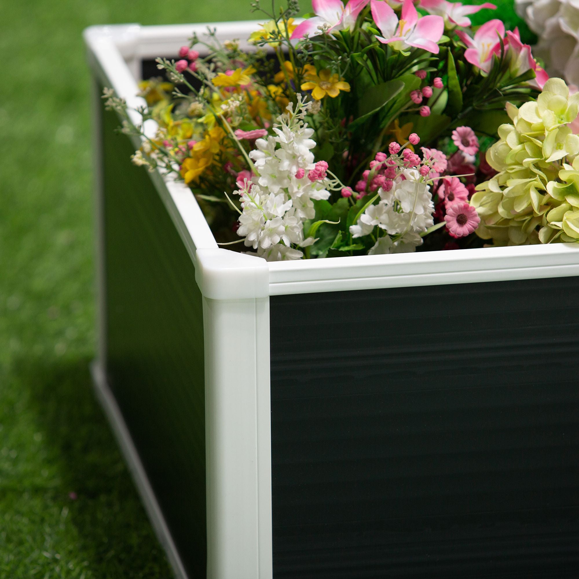 Raised Garden Bed Planter Box with Drainage Function Vegetable Bed for Vegetables, Herbs in Garden, Terrace and Balcony, Plastic, Gray, 60 x 60 x 30 cm