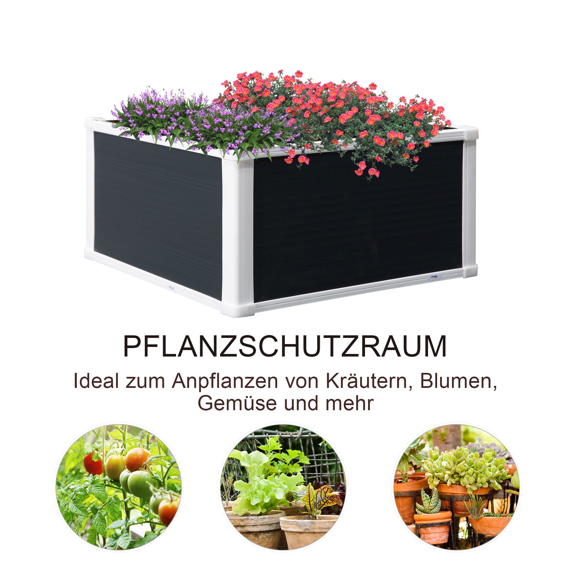 Raised Garden Bed Planter Box with Drainage Function Vegetable Bed for Vegetables, Herbs in Garden, Terrace and Balcony, Plastic, Gray, 60 x 60 x 30 cm