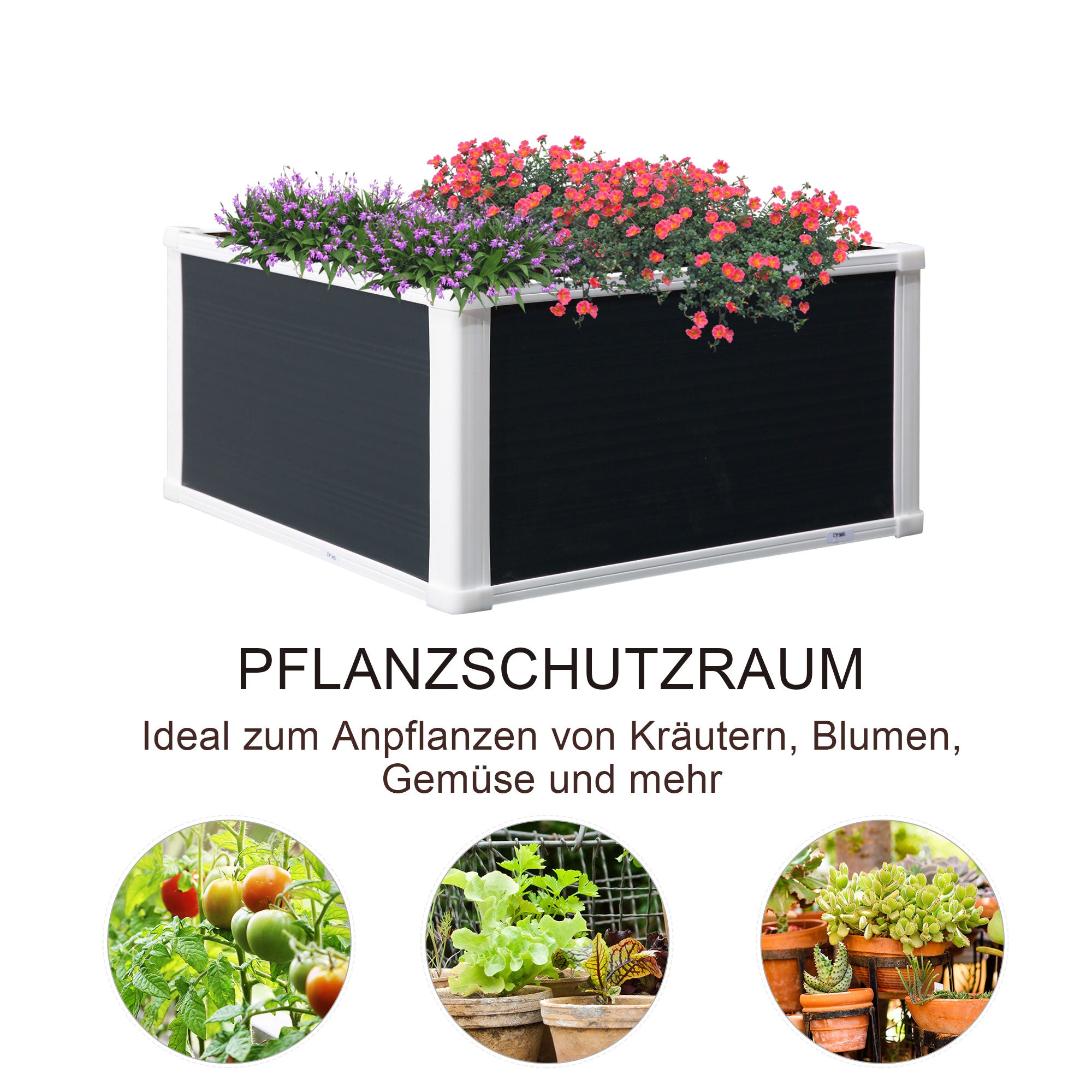 Raised Garden Bed Planter Box with Drainage Function Vegetable Bed for Vegetables, Herbs in Garden, Terrace and Balcony, Plastic, Gray, 60 x 60 x 30 cm