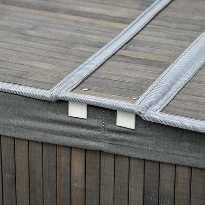 Bamboo Laundry Basket with Lid 100L Laundry Collector with Handles, 2 Removable Laundry Bags, Laundry Sorter Laundry Box for Laundry Room, Bathroom, Bedroom, Gray