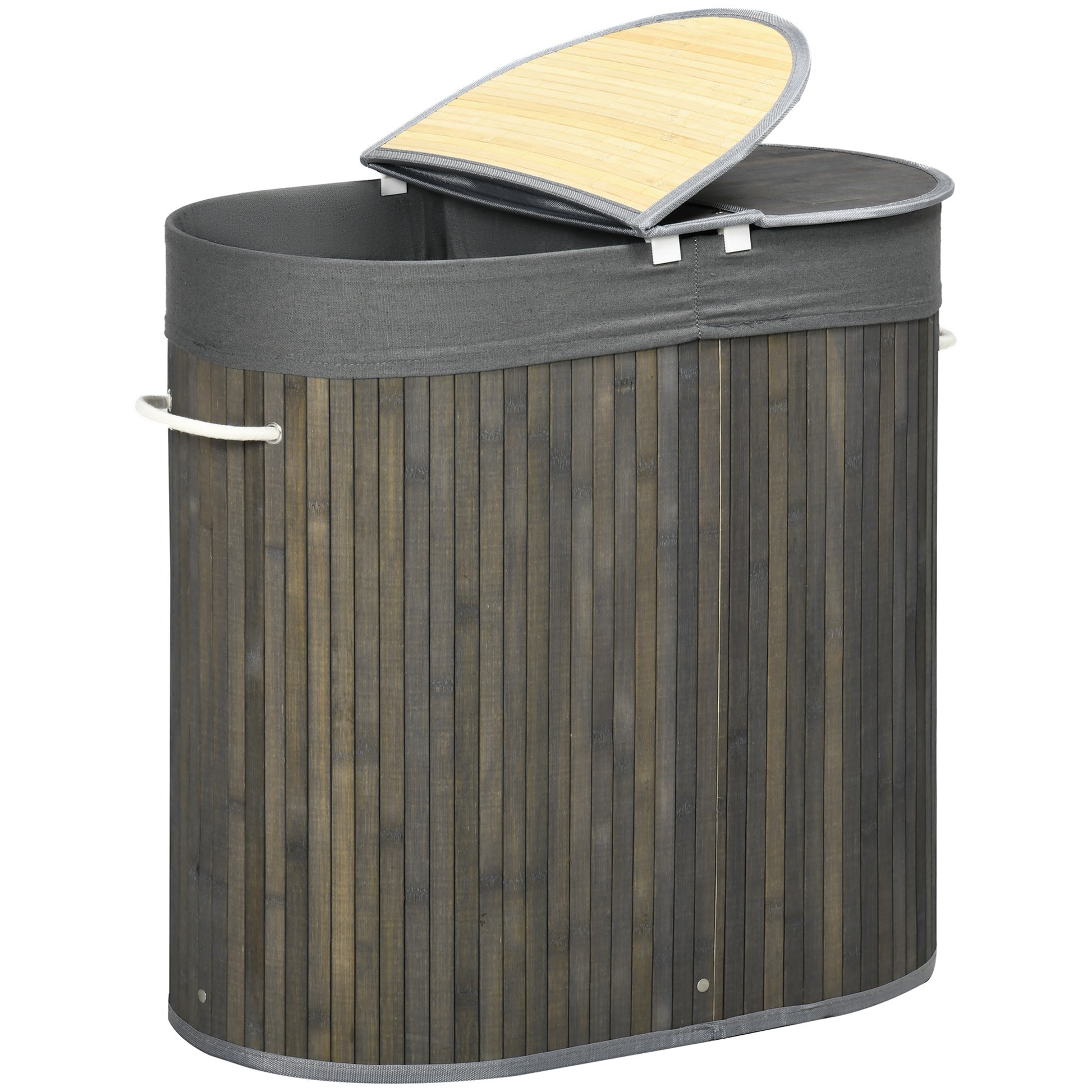 Bamboo Laundry Basket with Lid 100L Laundry Collector with Handles, 2 Removable Laundry Bags, Laundry Sorter Laundry Box for Laundry Room, Bathroom, Bedroom, Gray
