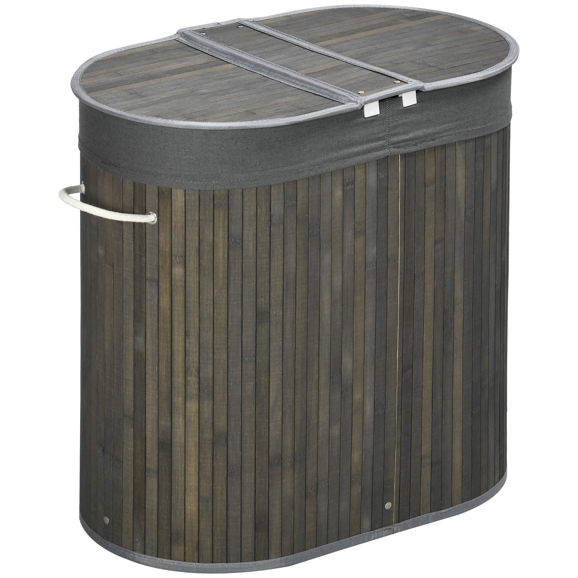 Bamboo Laundry Basket with Lid 100L Laundry Collector with Handles, 2 Removable Laundry Bags, Laundry Sorter Laundry Box for Laundry Room, Bathroom, Bedroom, Gray