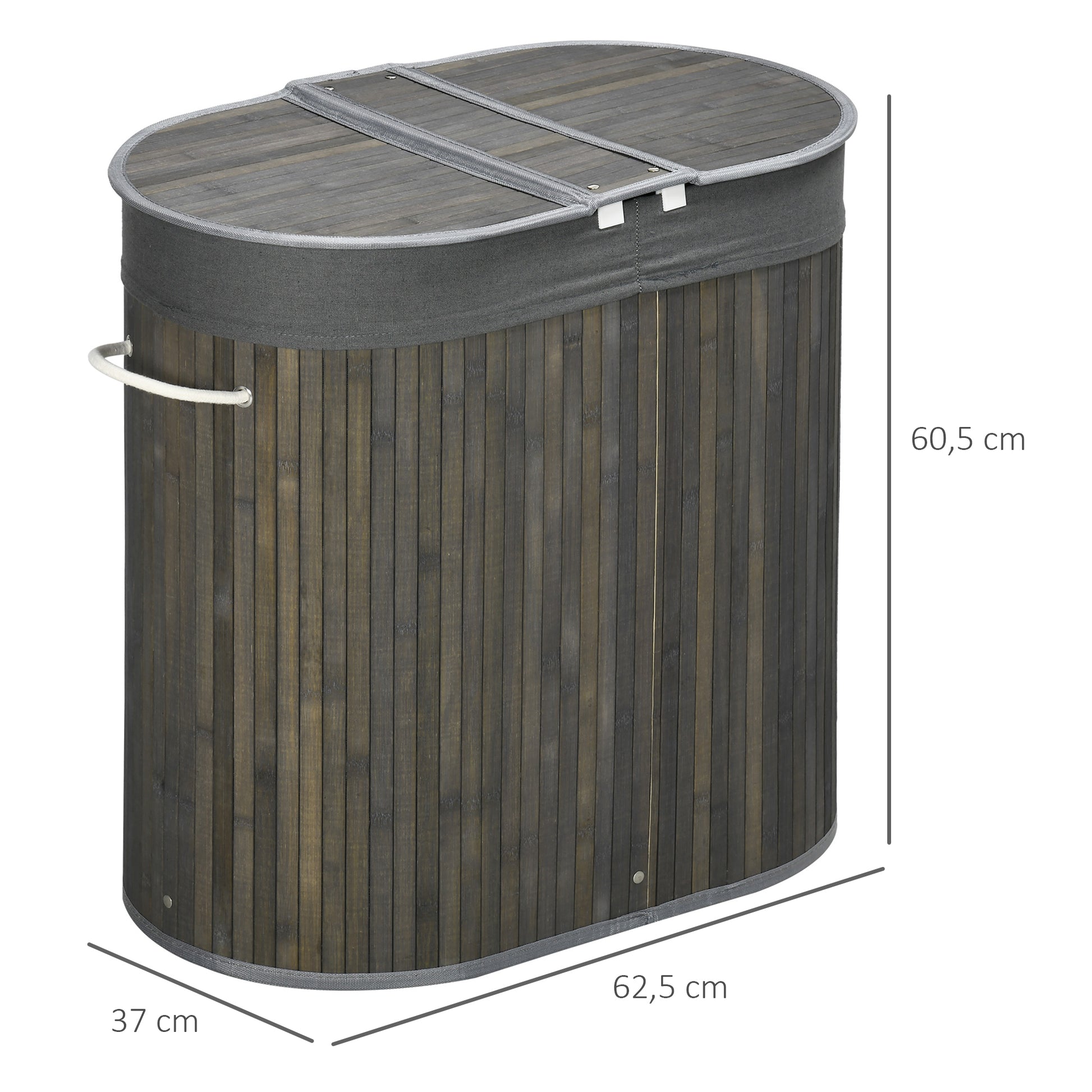 Bamboo Laundry Basket with Lid 100L Laundry Collector with Handles, 2 Removable Laundry Bags, Laundry Sorter Laundry Box for Laundry Room, Bathroom, Bedroom, Gray