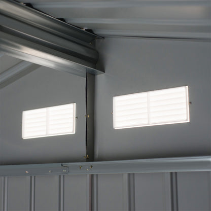 Tool Shed 4.9 sqm, Garden House with Saddle Roof, Sliding Door, Foundation, 277 x 195 x 192 cm, Tool Shed Made of Galvanized Steel, Weatherproof, for Garden, Yellow