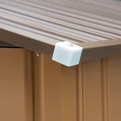 Tool Shed 4.9 sqm, Garden House with Saddle Roof, Sliding Door, Foundation, 277 x 195 x 192 cm, Tool Shed Made of Galvanized Steel, Weatherproof, for Garden, Yellow