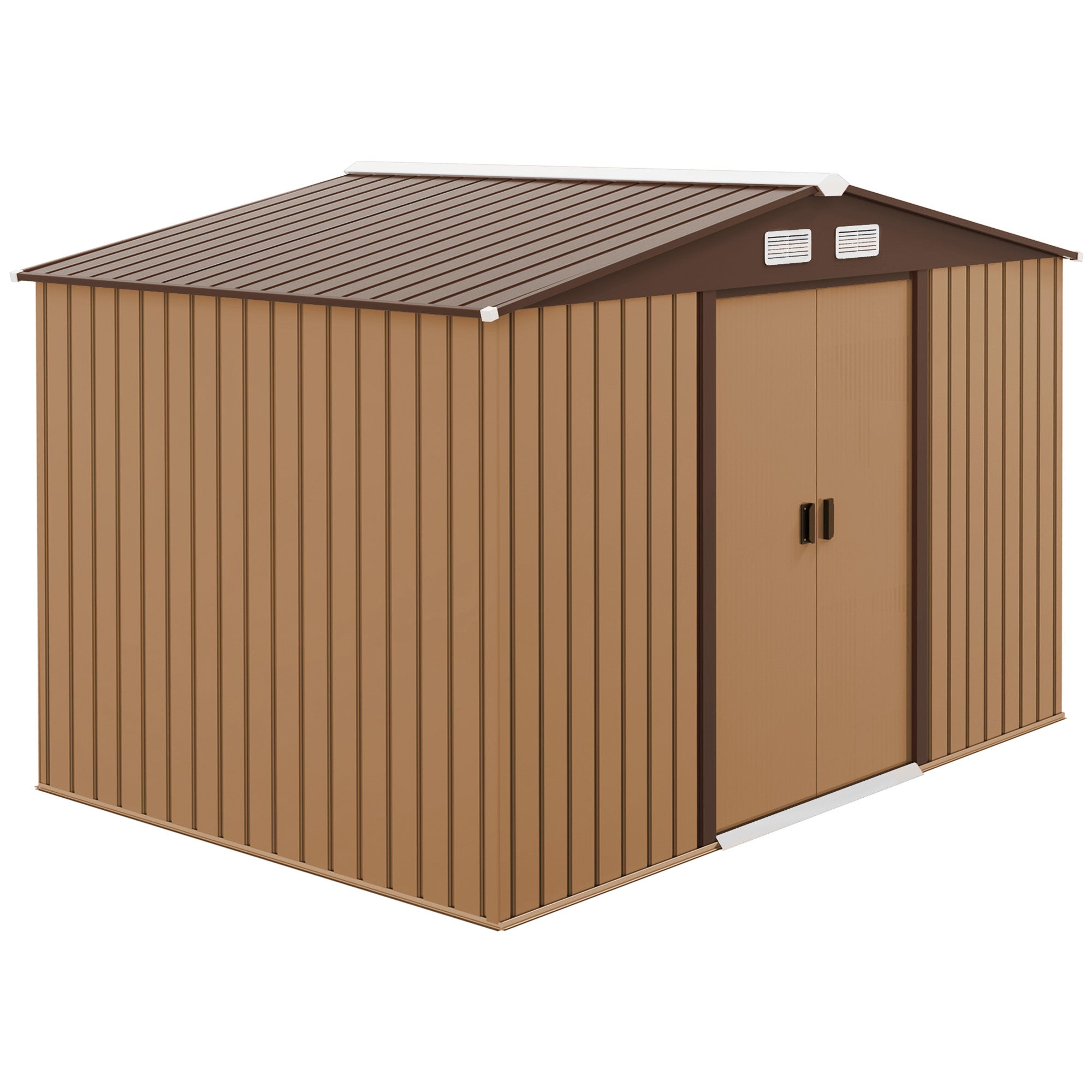 Tool Shed 4.9 sqm, Garden House with Saddle Roof, Sliding Door, Foundation, 277 x 195 x 192 cm, Tool Shed Made of Galvanized Steel, Weatherproof, for Garden, Yellow