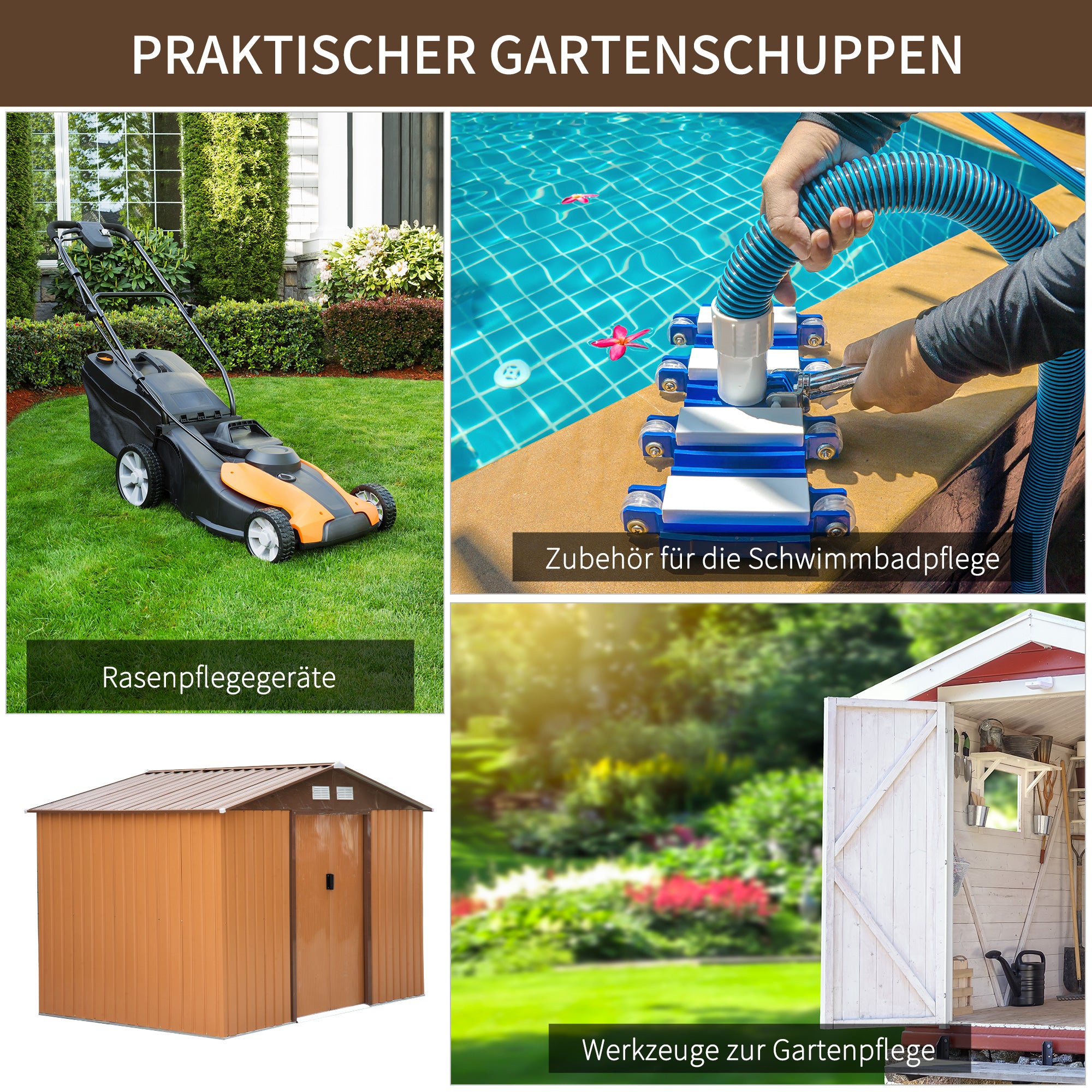 Tool Shed 4.9 sqm, Garden House with Saddle Roof, Sliding Door, Foundation, 277 x 195 x 192 cm, Tool Shed Made of Galvanized Steel, Weatherproof, for Garden, Yellow