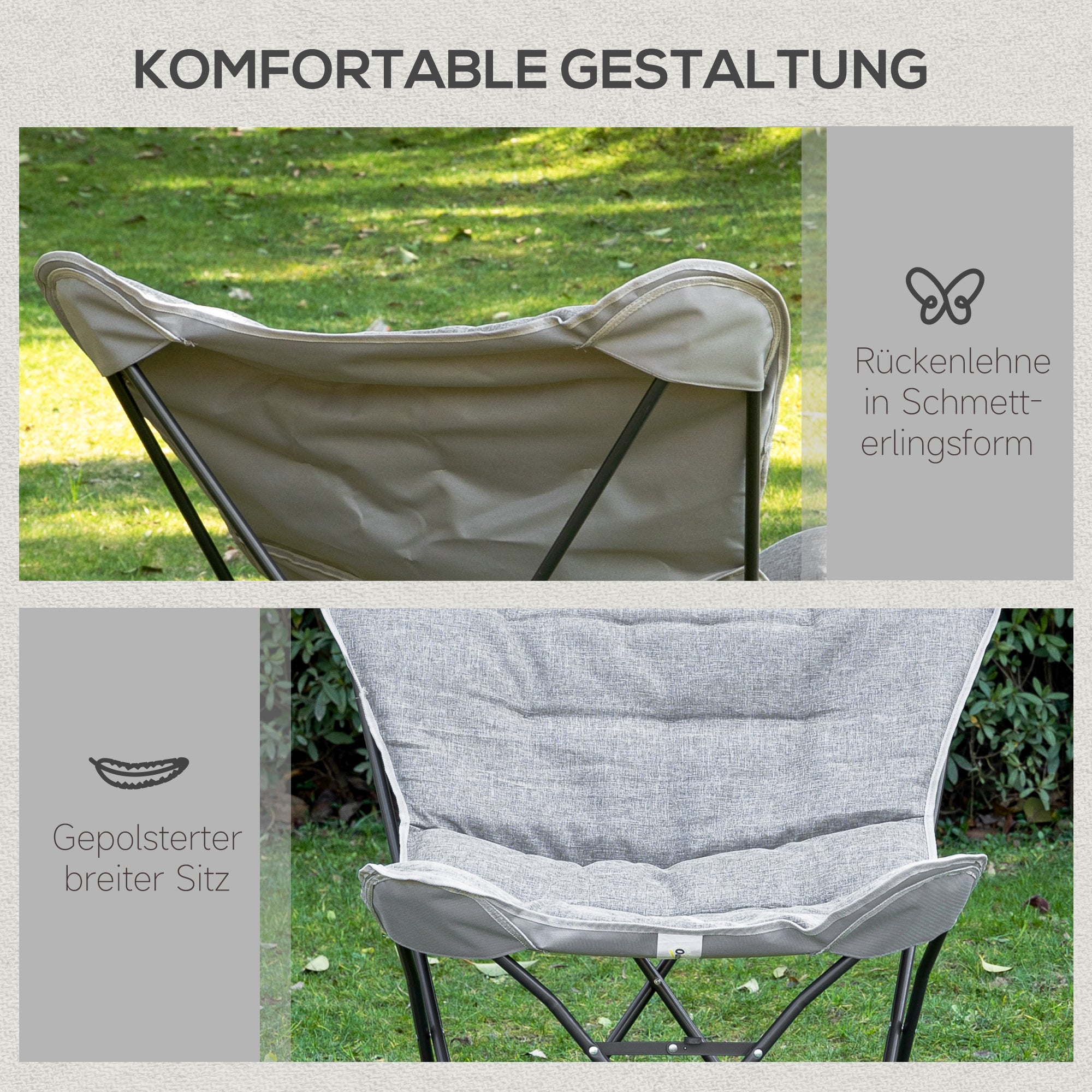 Folding Chair Foldable Camping Chair Padded Outdoor Folding Chair up to 120kg Load-Bearing Robust Fishing Chair Garden Chair for Garden Camping Beach
