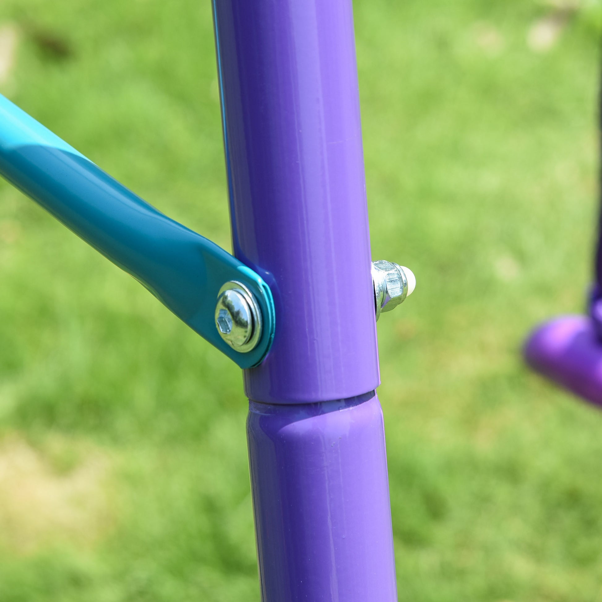 Metal Garden Swing Set with Adjustable Height Swings for Kids 3+ Years Old with Double Swing Rocker for Patio Terrace 280x140x176 cm Blue and Purple