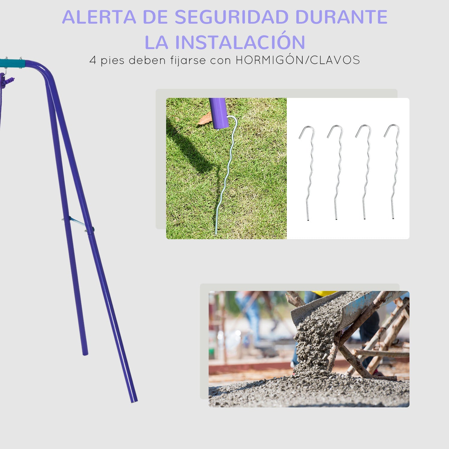 Metal Garden Swing Set with Adjustable Height Swings for Kids 3+ Years Old with Double Swing Rocker for Patio Terrace 280x140x176 cm Blue and Purple