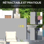 Retractable Garden Side Screen Windbreak 3L x 2H m Aluminium Polyester Anti-UV High Density 180 g/m² Light Gray