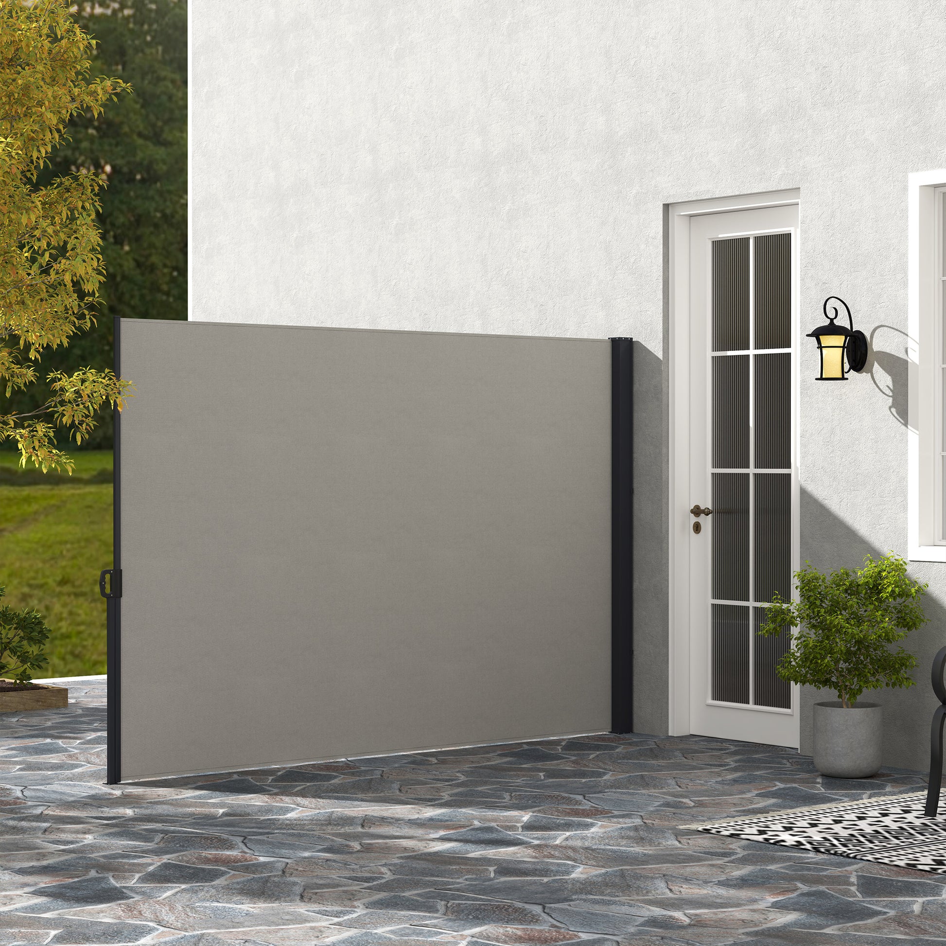 Retractable Garden Side Screen Windbreak 3L x 2H m Aluminium Polyester Anti-UV High Density 180 g/m² Light Gray
