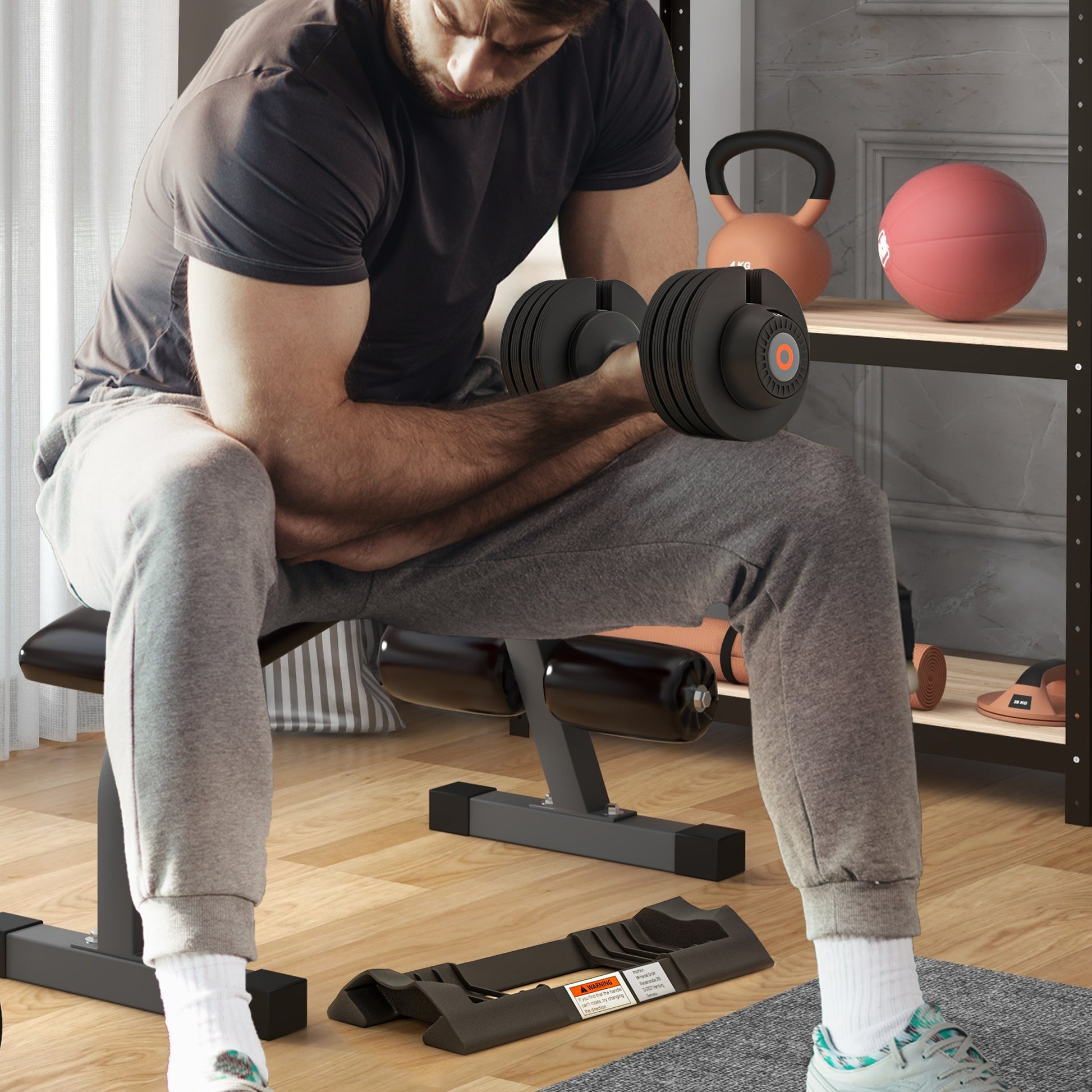 SPORTNOW Adjustable Single Dumbbell, 3.5/6/8/10 kg Dumbbells with Storage Tray, Dumbbell with Non-slip Grips, for Strength Training, Weightlifting, Steel, Black