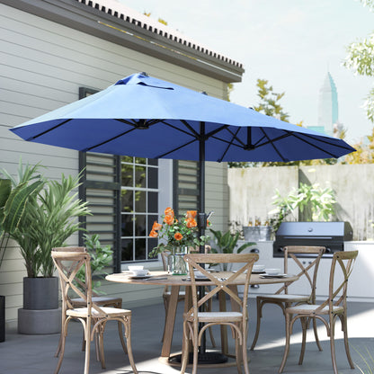 Double Sun Umbrella 455 x 265 cm, UV Protection Umbrella with Crank, Balcony Umbrella Beach Umbrella Windproof Crank Umbrella Sun Protection for Beach Balcony Garden, Blue