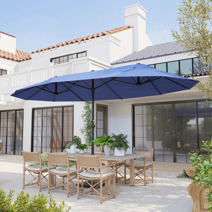 Double Sun Umbrella 455 x 265 cm, UV Protection Umbrella with Crank, Balcony Umbrella Beach Umbrella Windproof Crank Umbrella Sun Protection for Beach Balcony Garden, Blue