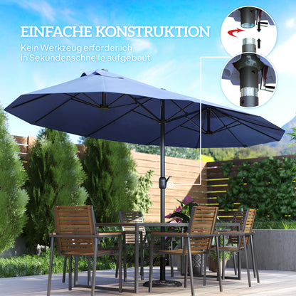 Double Sun Umbrella 455 x 265 cm, UV Protection Umbrella with Crank, Balcony Umbrella Beach Umbrella Windproof Crank Umbrella Sun Protection for Beach Balcony Garden, Blue