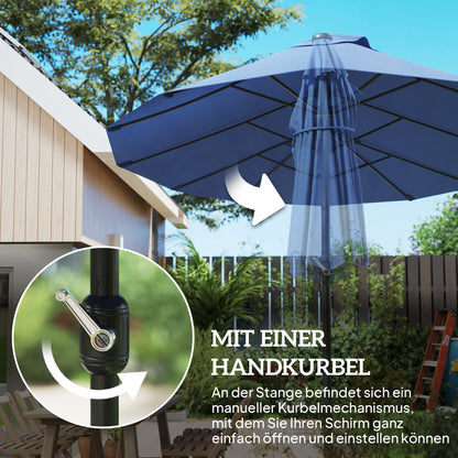 Double Sun Umbrella 455 x 265 cm, UV Protection Umbrella with Crank, Balcony Umbrella Beach Umbrella Windproof Crank Umbrella Sun Protection for Beach Balcony Garden, Blue