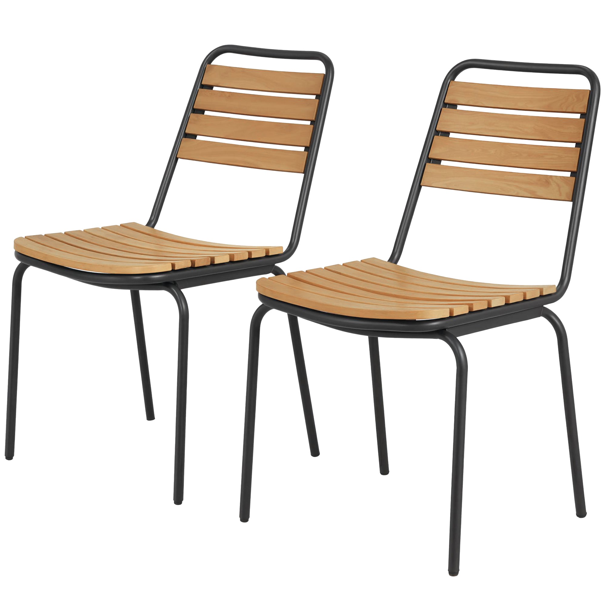 2-Pack Weatherproof Garden Chairs — Steel Frame & Eucalyptus Wood, Stackable, 352 lb Capacity, Natural Wood
