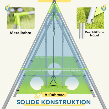 4 in 1 Swing Frame Outdoor Swing Set with Swing, 2-Person Slide, Soccer Goal, Basketball Hoop, Garden Swing Kids Swing with Metal Frame for Children