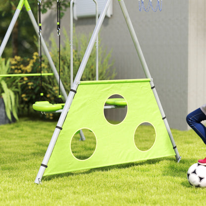4 in 1 Swing Frame Outdoor Swing Set with Swing, 2-Person Slide, Soccer Goal, Basketball Hoop, Garden Swing Kids Swing with Metal Frame for Children