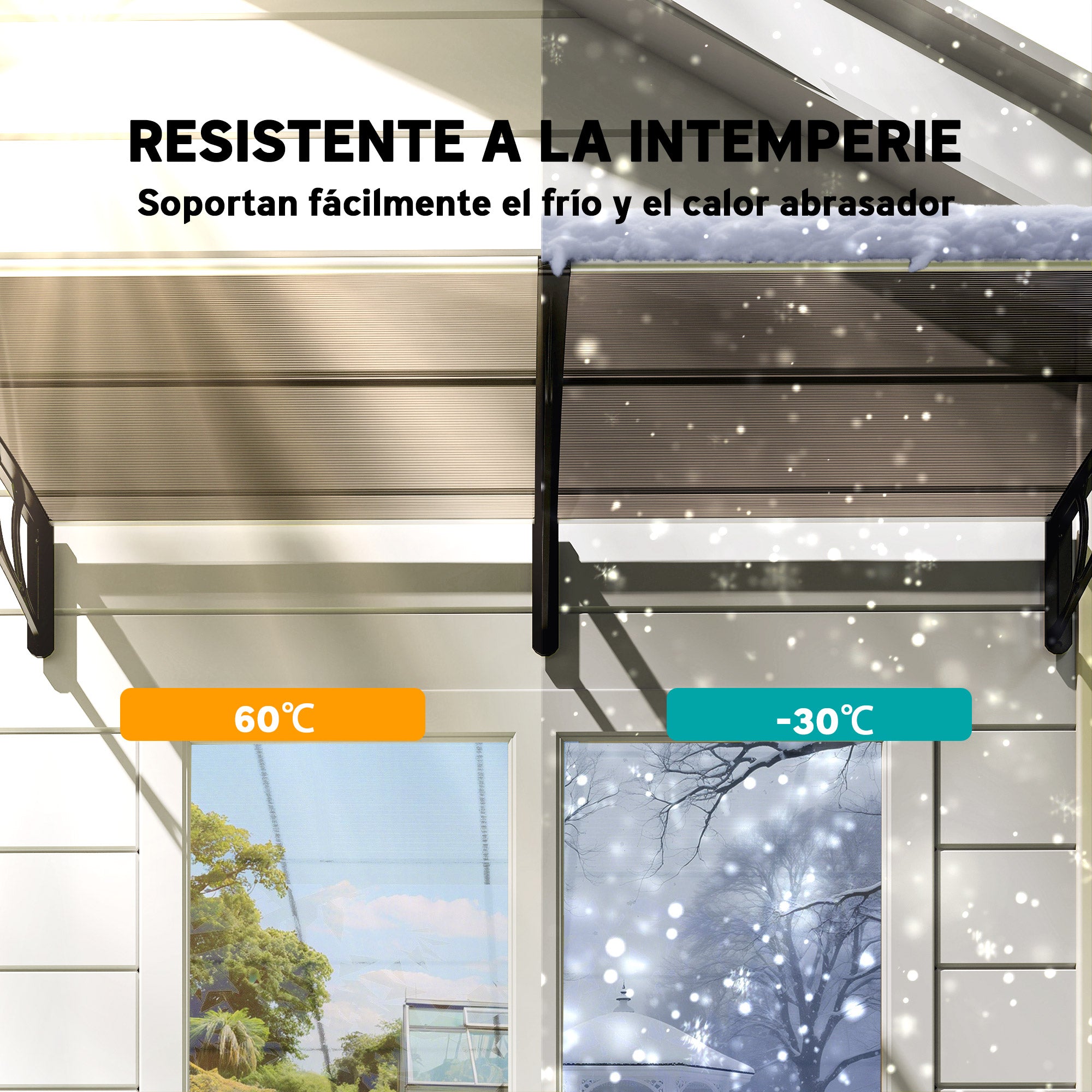 Protection Awning 200x96 cm Exterior Canopy for Doors and Windows against Sun and Rain with PP Polycarbonate Support Brown