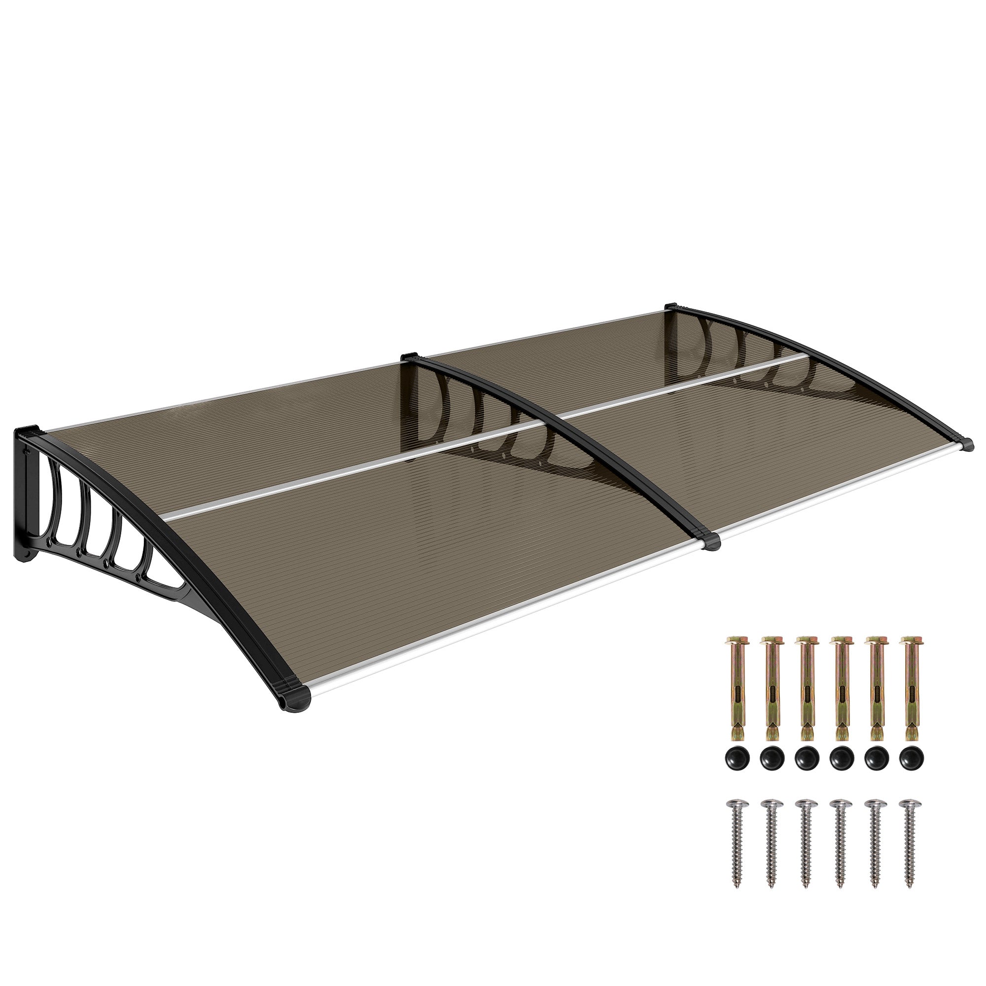 Protection Awning 200x96 cm Exterior Canopy for Doors and Windows against Sun and Rain with PP Polycarbonate Support Brown
