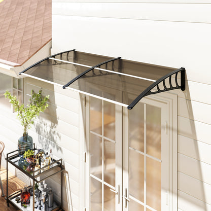 Protection Awning 200x96 cm Exterior Canopy for Doors and Windows against Sun and Rain with PP Polycarbonate Support Brown