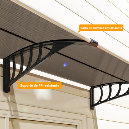 Protection Awning 200x96 cm Exterior Canopy for Doors and Windows against Sun and Rain with PP Polycarbonate Support Brown