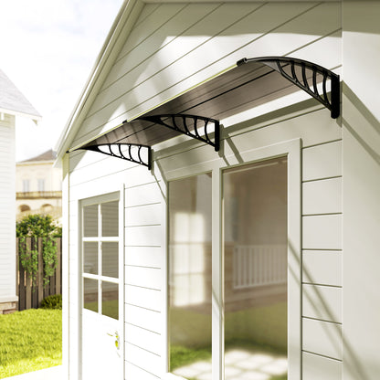 Protection Awning 200x96 cm Exterior Canopy for Doors and Windows against Sun and Rain with PP Polycarbonate Support Brown