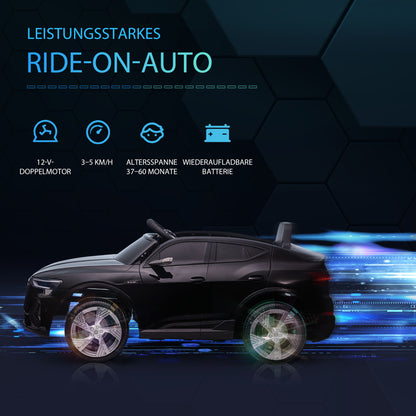 12V Electric Kids Car Audi E-tron Electric Vehicle with Remote Control, Safety Belt, Music (MP3/USB/TF), Kids Vehicle for Children 3-5 Years, 3-5 km/h, Black