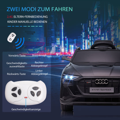 12V Electric Kids Car Audi E-tron Electric Vehicle with Remote Control, Safety Belt, Music (MP3/USB/TF), Kids Vehicle for Children 3-5 Years, 3-5 km/h, Black
