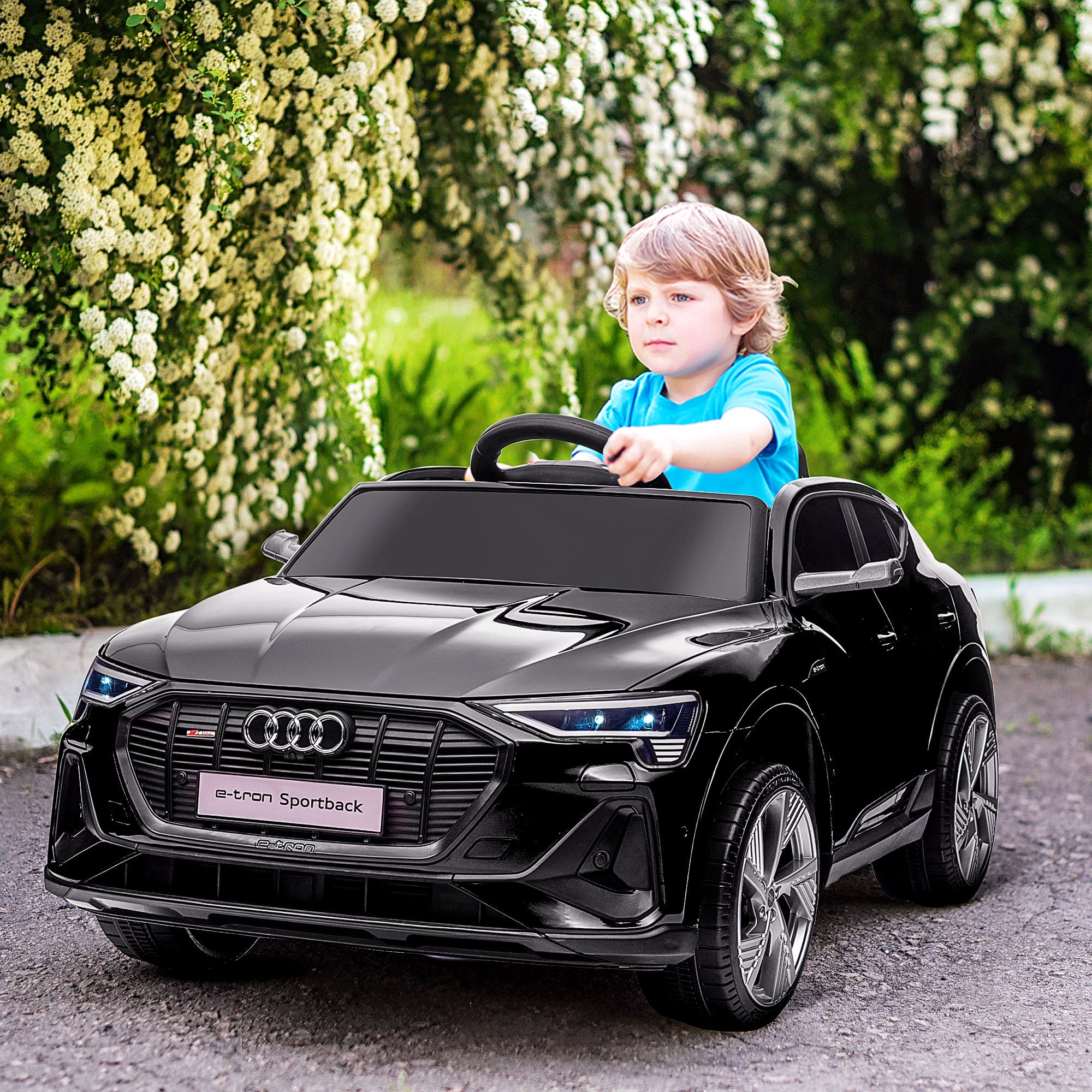 12V Electric Kids Car Audi E-tron Electric Vehicle with Remote Control, Safety Belt, Music (MP3/USB/TF), Kids Vehicle for Children 3-5 Years, 3-5 km/h, Black